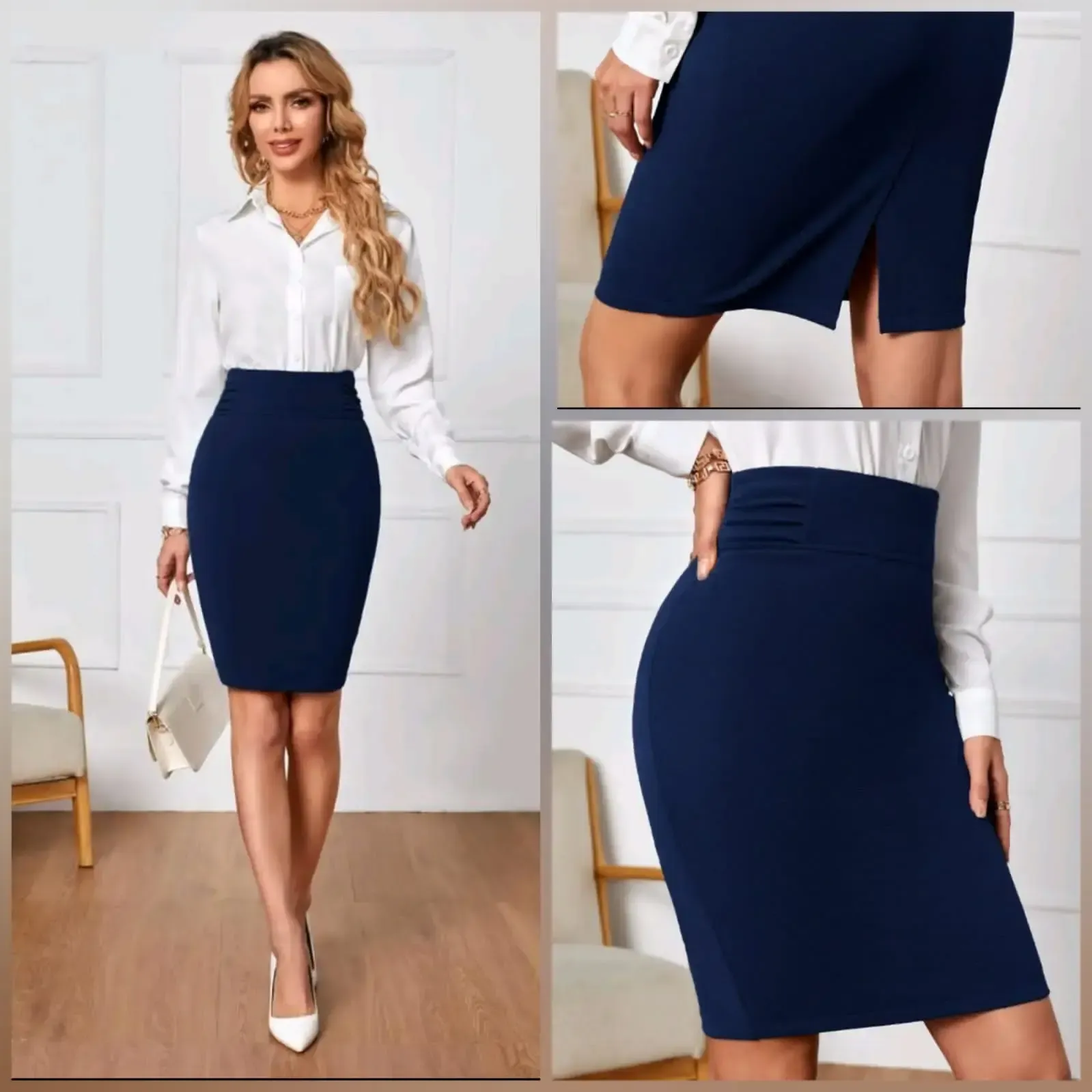Falda Emery Rose Azul Marino con Zipper y abertura  Trasera