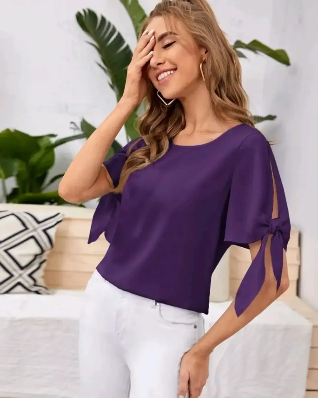 Blusa Morada con Detalle en Manga