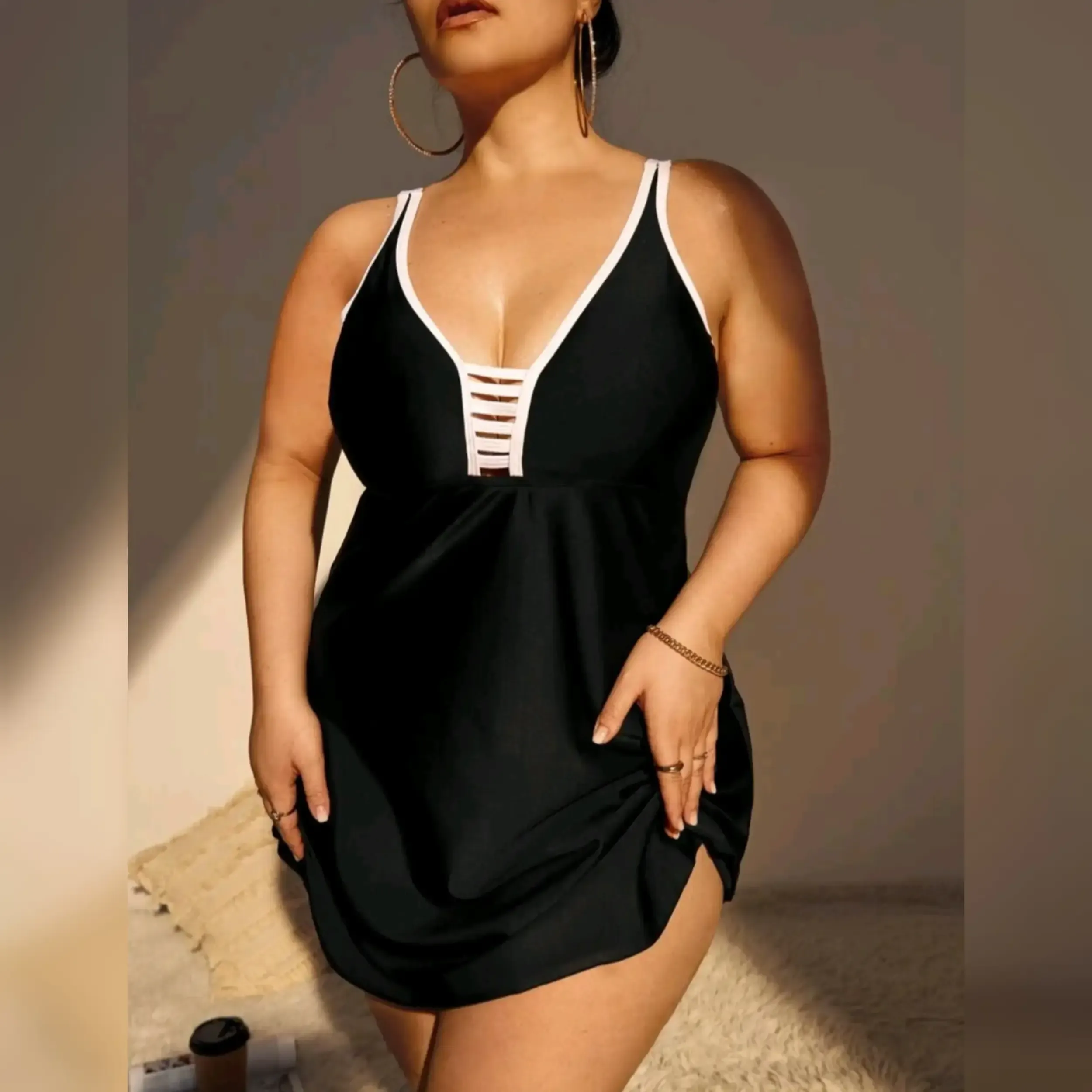 Traje de baño de Dos Piezas  con abertura unida -Talla 0XL