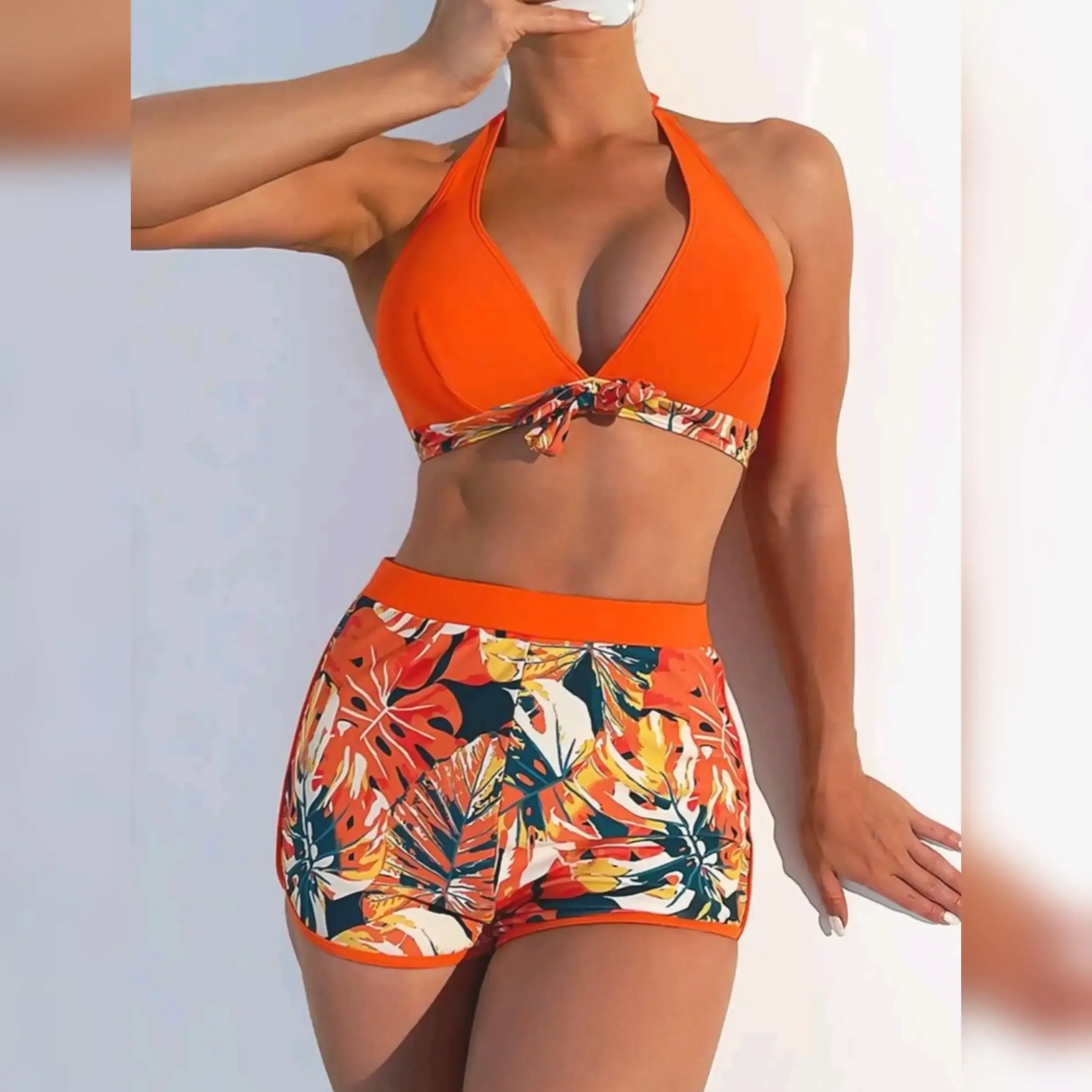 Traje de baño de 2 piezas con nudo Delanteroy espalda Abierta 