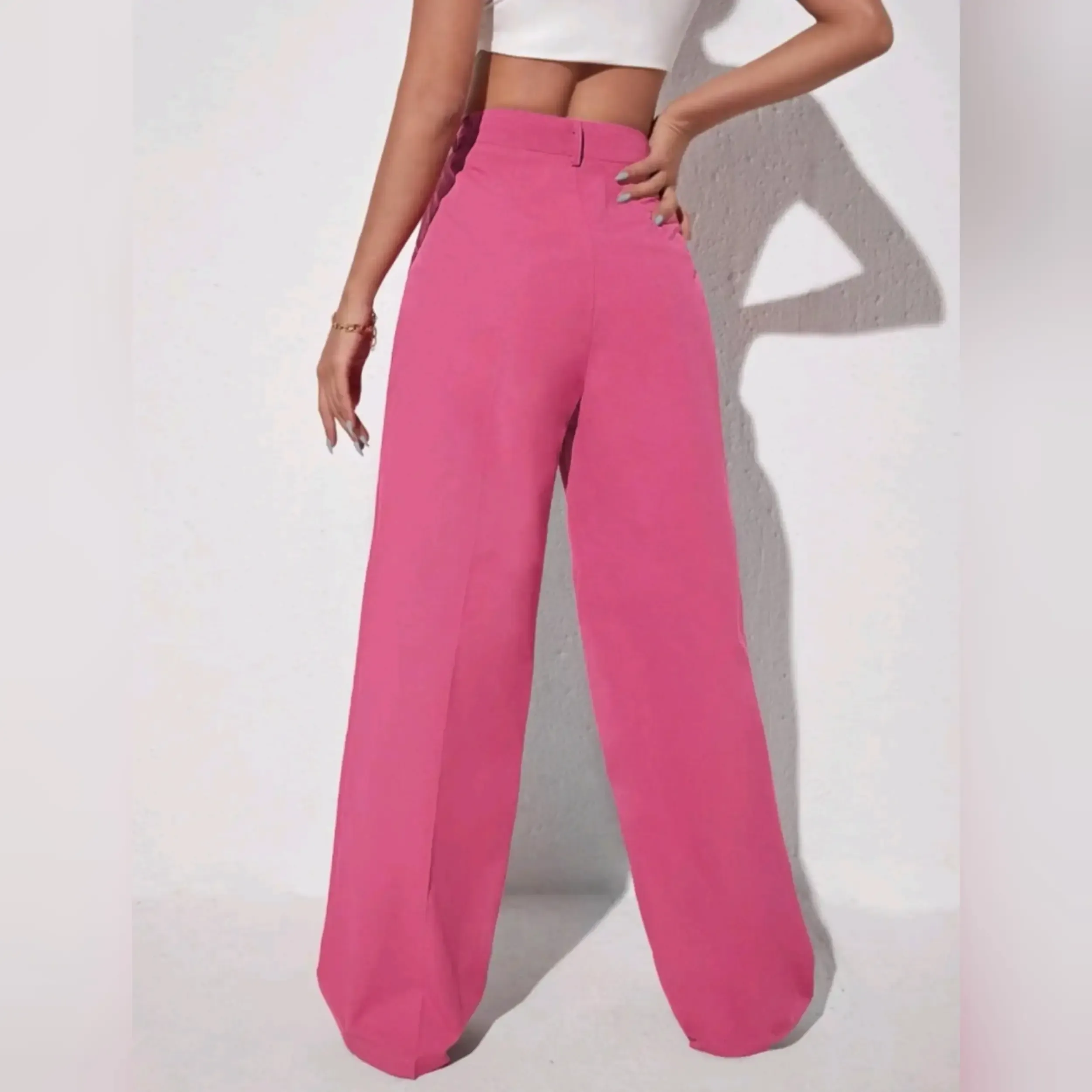 Pantalones de Tela Cintura Alta De Pierna Ancha