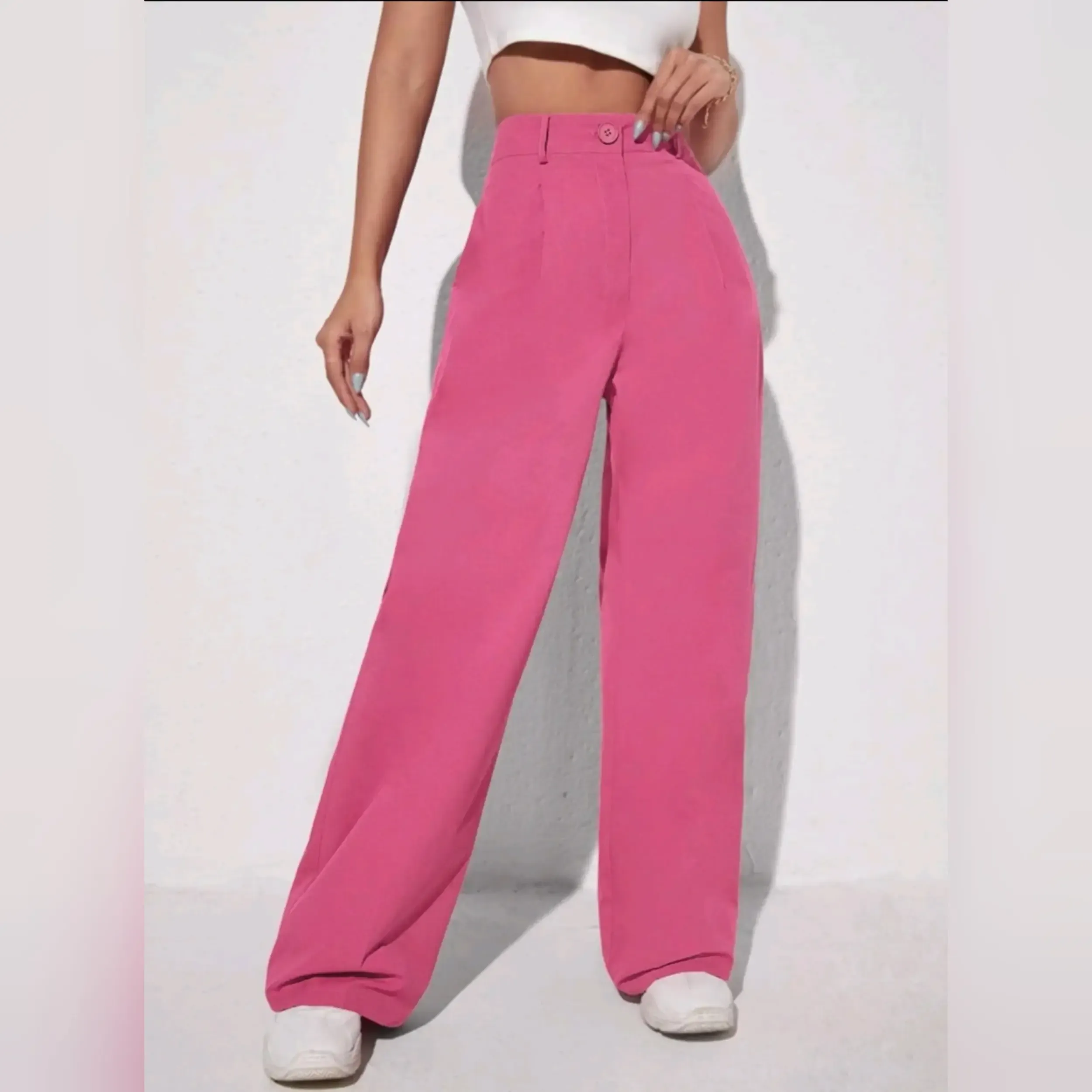 Pantalones de Tela Cintura Alta De Pierna Ancha