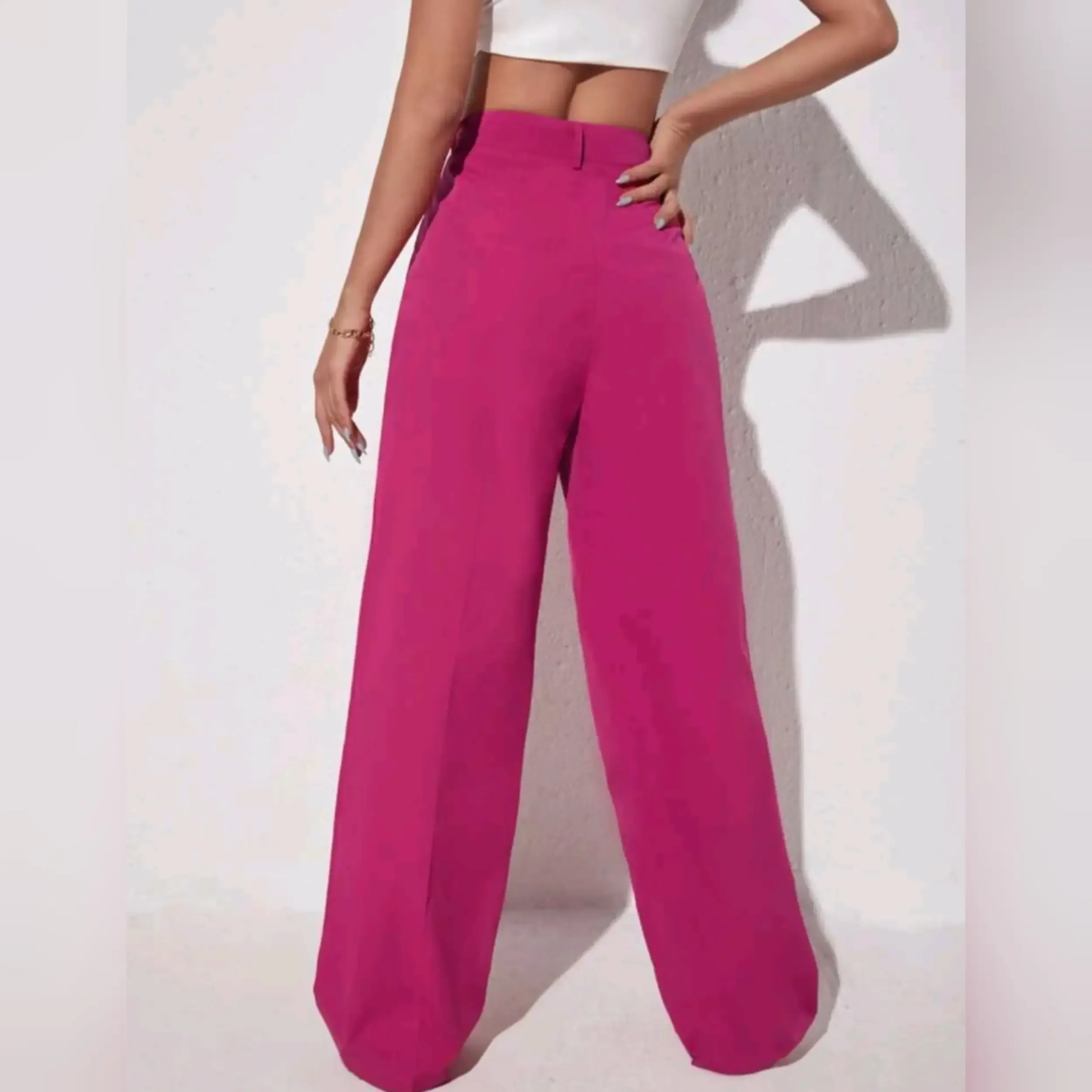 Pantalones de Tela Cintura Alta Pierna Ancha 