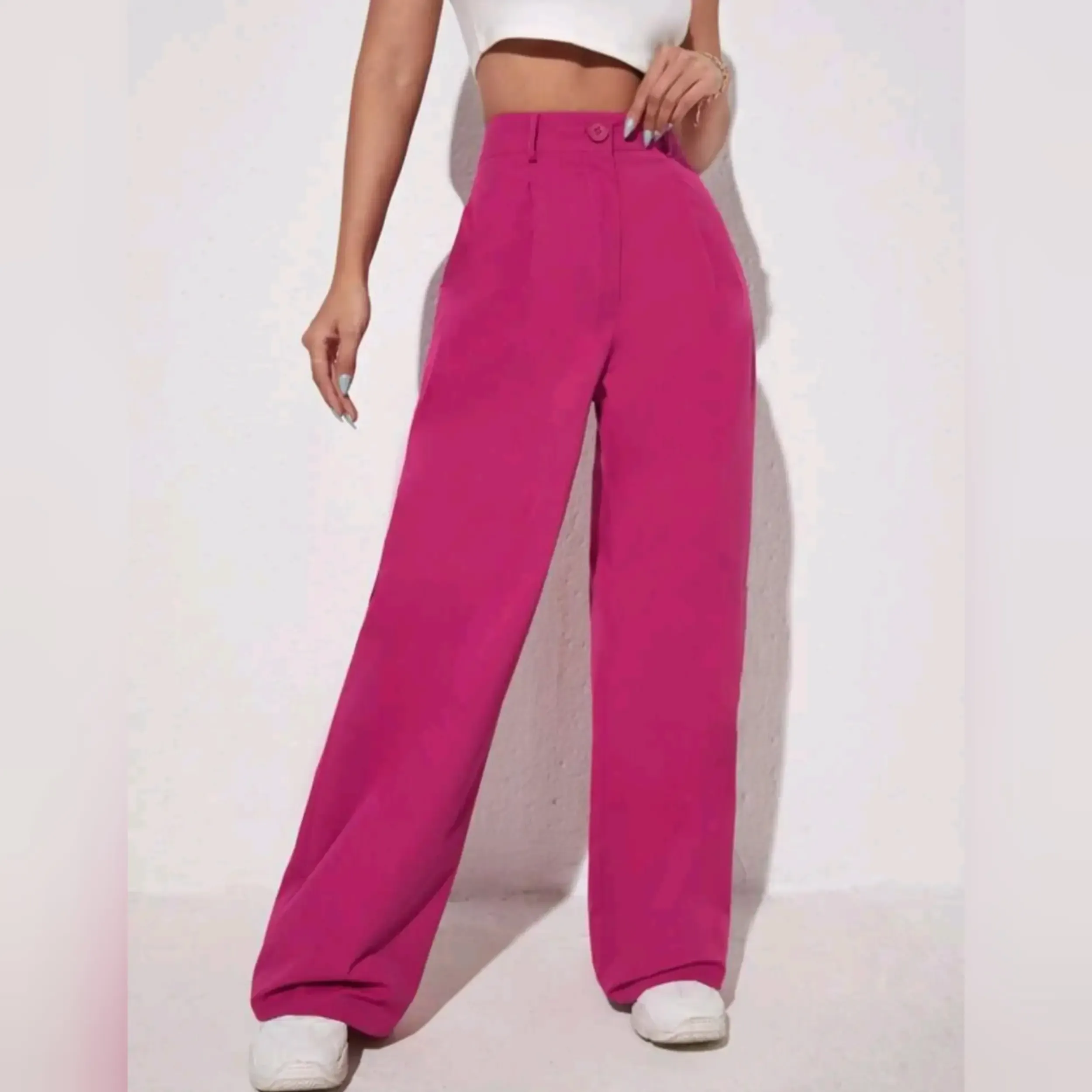 Pantalones de Tela Cintura Alta Pierna Ancha 
