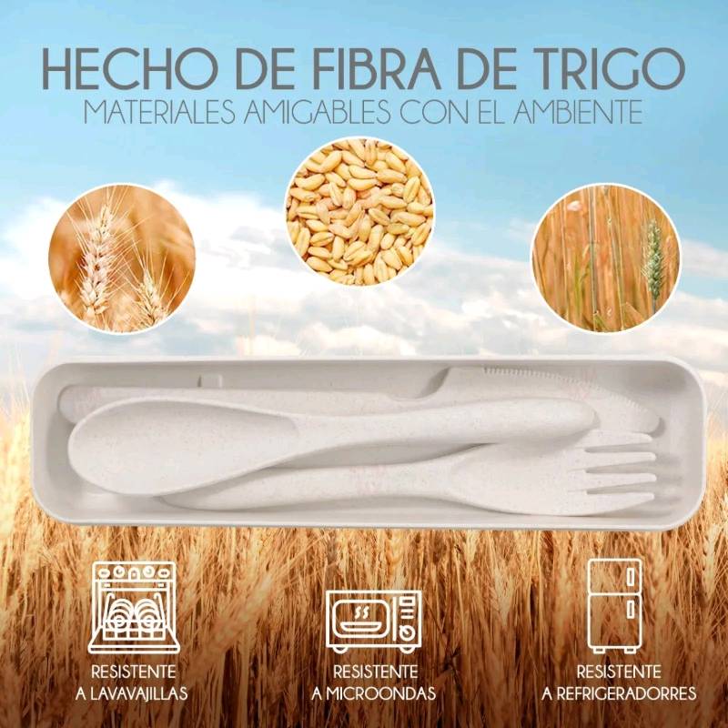 Set Cubiertos Portatiles Con Estuche Ecologicos Fibra Trigo