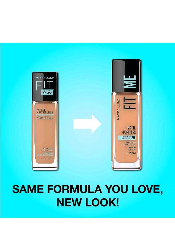 MAYBELLINE Fit Me - Base de maquillaje líquida, mate y antiporos (Matte + Poreless)
