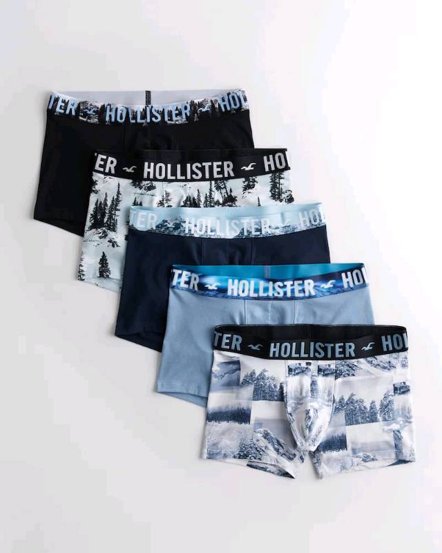 Hollister 5 pack contrast logo boxer briefs in black