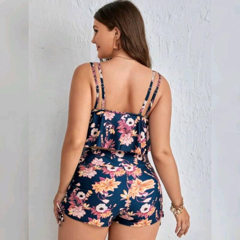 Traje de Baño de 2 Piezas Con Fruncido Bajo de Shorts 