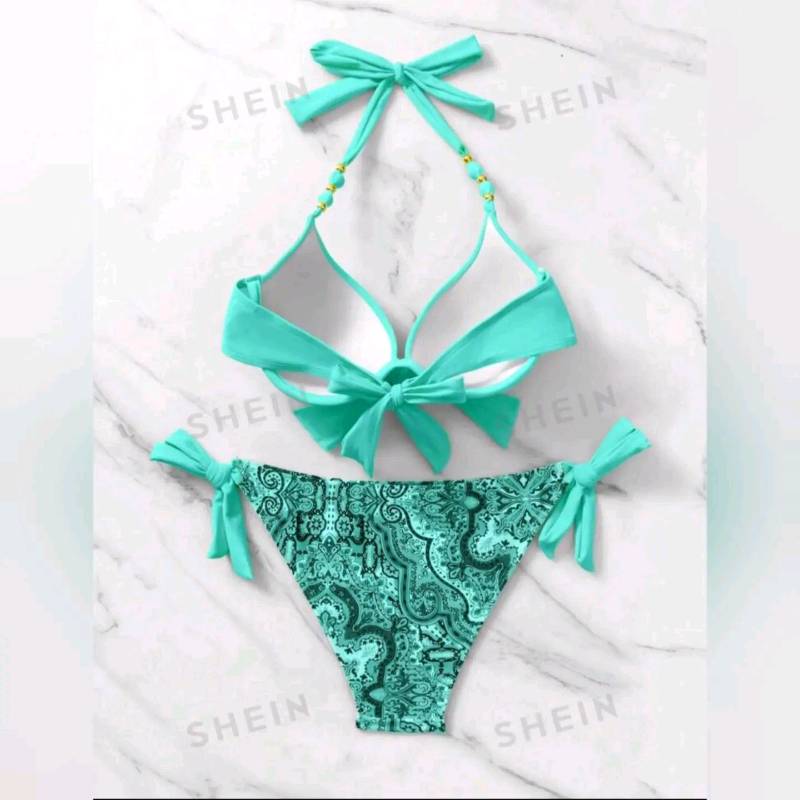 Traje de Baño de 2 piezas Push up Con Estampado de Paisley & Nudo Delantero