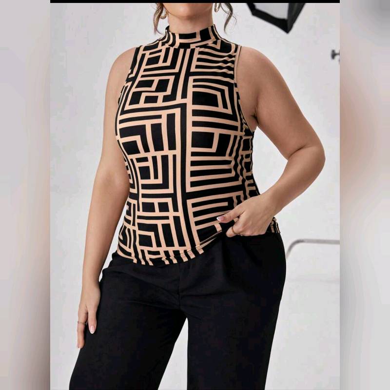 Blusa estilo Top Tank Alto Cuello alto con Estampado 