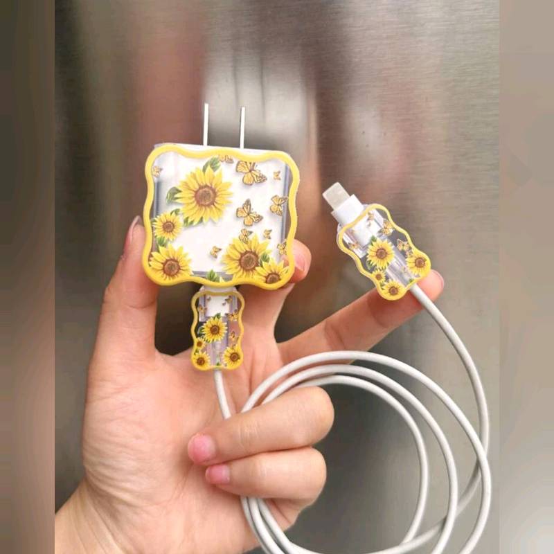 Protector de Cubo de Cargador Con Diseño de Girasol ( incluye 3 piezas )