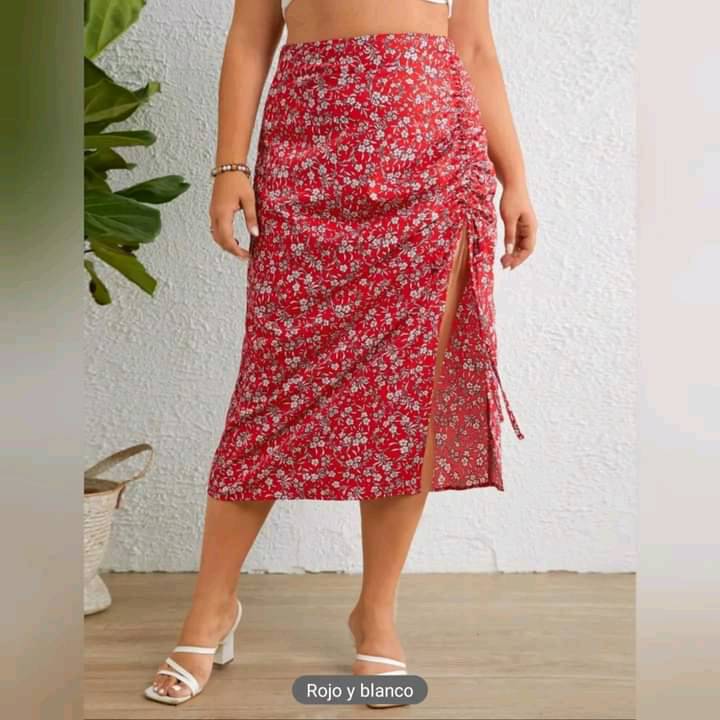  Falda De Muslo Con Abertura & Estampado  Floral 
