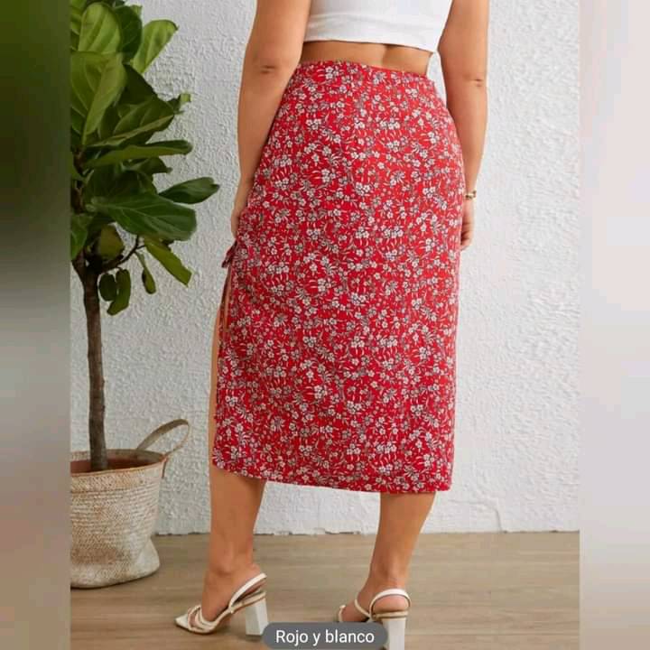  Falda De Muslo Con Abertura & Estampado  Floral 