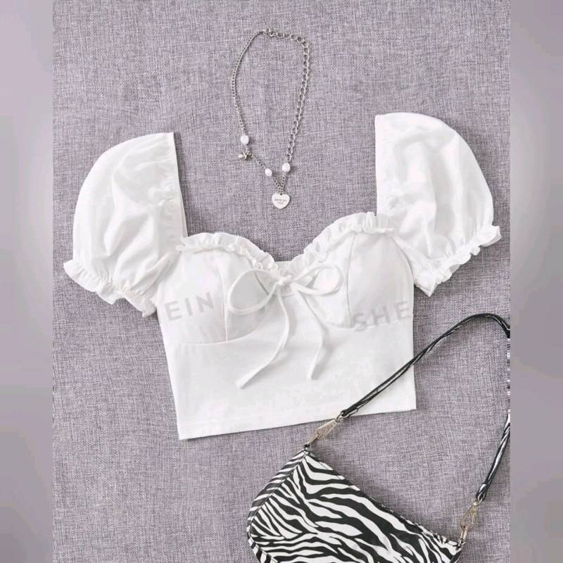Crop Top De Manga farol Con Escote Corazón (Escote Lateral Amplio)