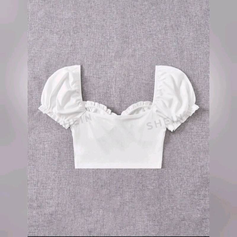 Crop Top De Manga farol Con Escote Corazón (Escote Lateral Amplio)
