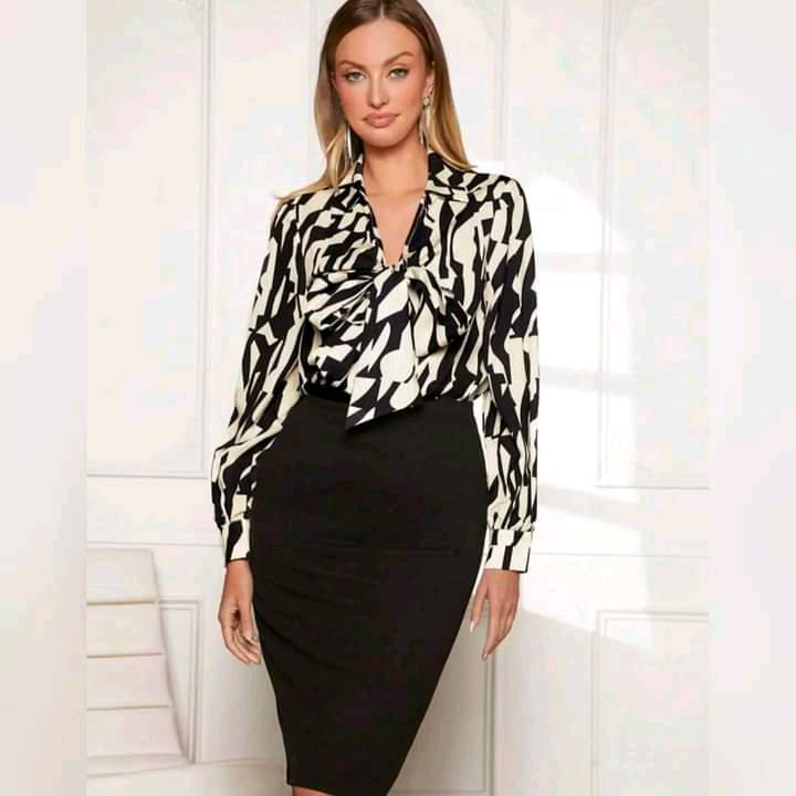  Conjunto de Blusa Con Estampado & Falda Tipo Lápiz 