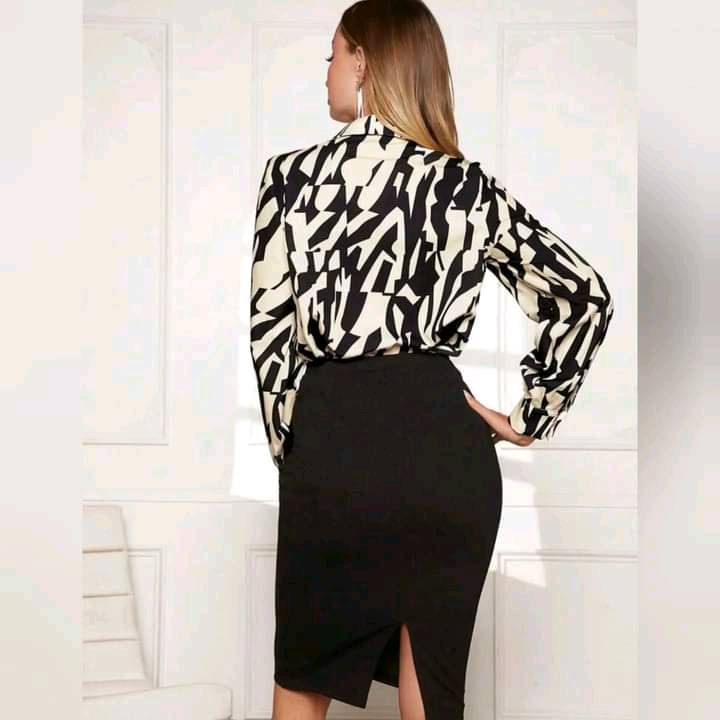  Conjunto de Blusa Con Estampado & Falda Tipo Lápiz 