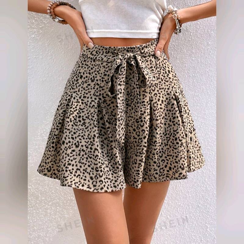 Shorts De Pierna Ancha & Estampado Leopardo 