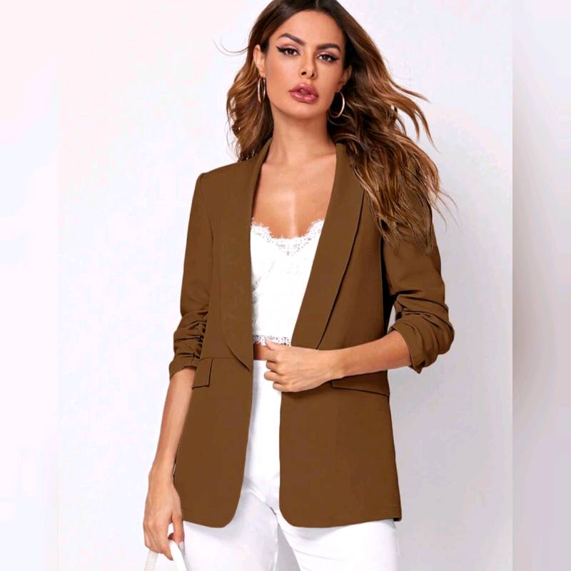 Blazer Cuello Esmoquin de manga Con Fruncido 