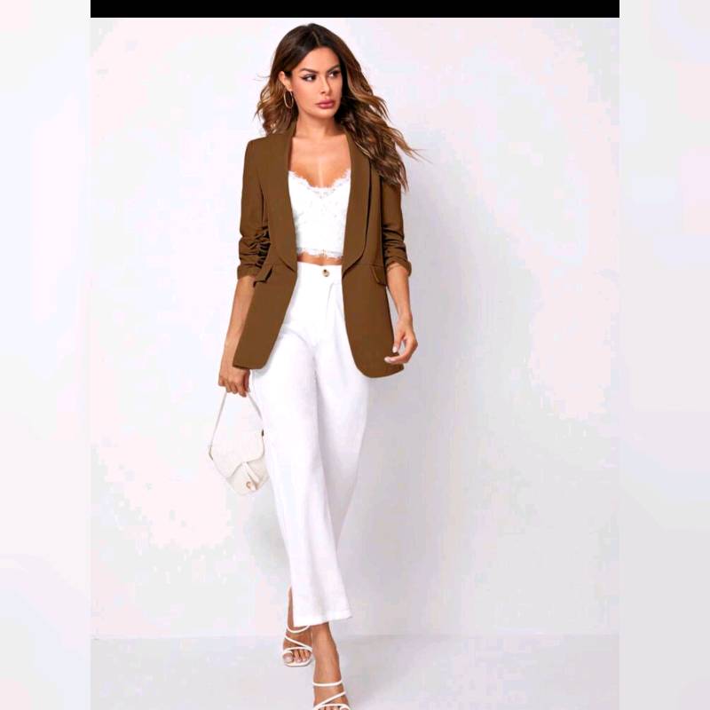 Blazer Cuello Esmoquin de manga Con Fruncido 