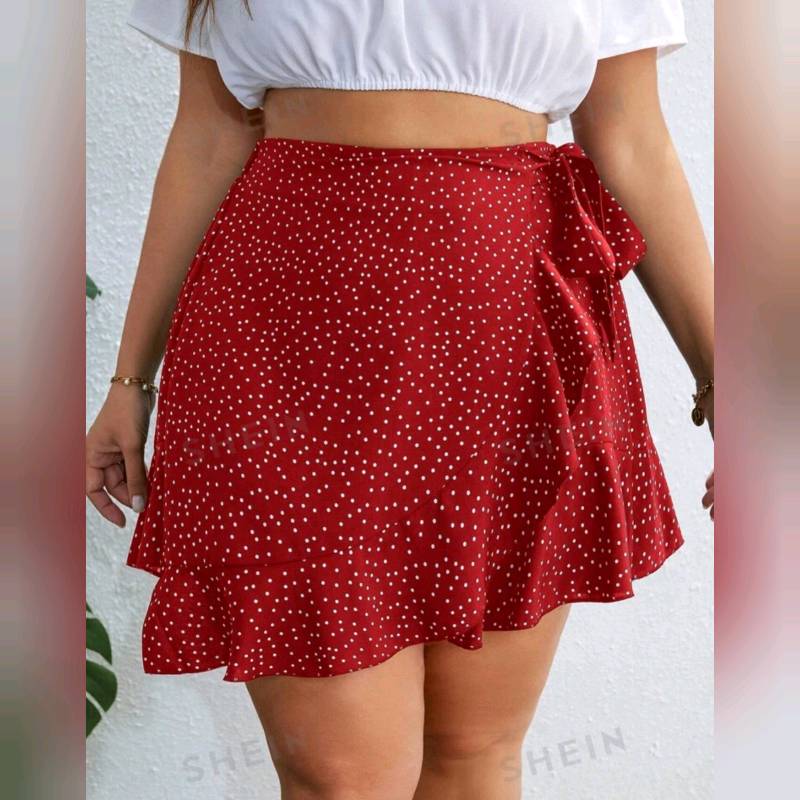  Falda Short  Diseño Cruzado con Nudo Lateral Y Ribete Fruncido