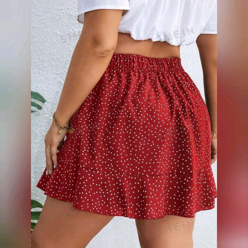  Falda Short  Diseño Cruzado con Nudo Lateral Y Ribete Fruncido