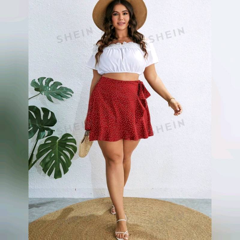  Falda Short  Diseño Cruzado con Nudo Lateral Y Ribete Fruncido