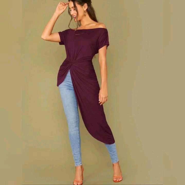  Blusa Hombros Descubiertos Corte Asimétrico 