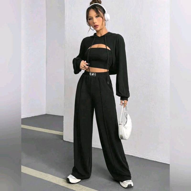 Conjunto de Top con Sudadera y Jeans pierna ancha