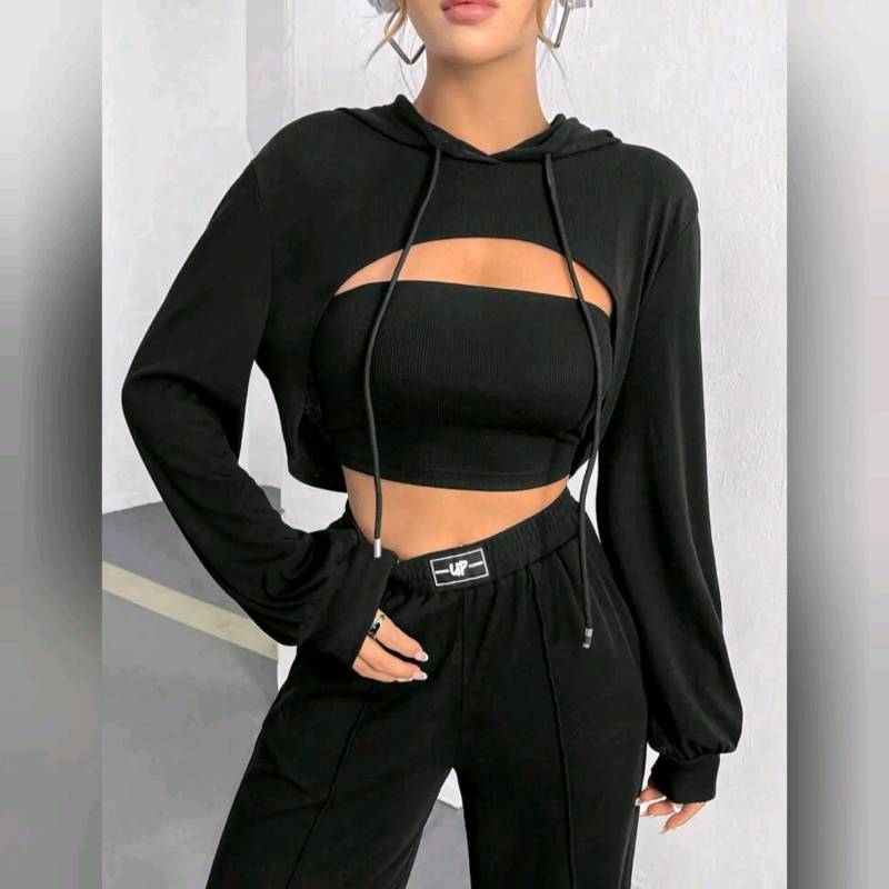 Conjunto de Top con Sudadera y Jeans pierna ancha