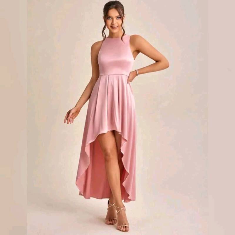  Vestido Cuello Redondo Corte Asimétrico   