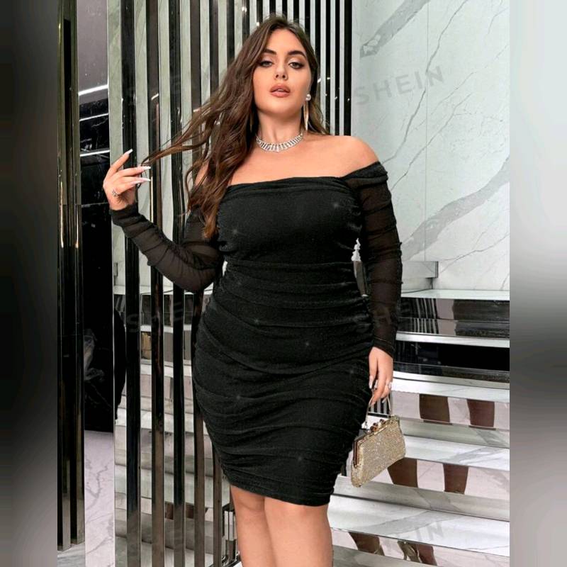 Vestido De Malla Con Diseño fruncido Brillante 
