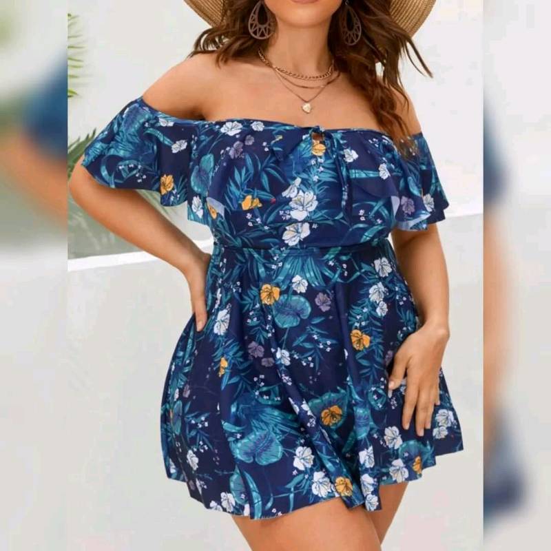  Traje de Baño de 2 Piezas Hombros Descubiertos y Cordón Delantero