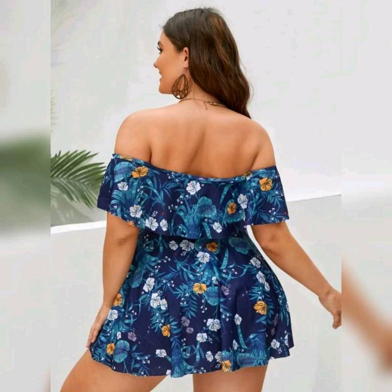  Traje de Baño de 2 Piezas Hombros Descubiertos y Cordón Delantero