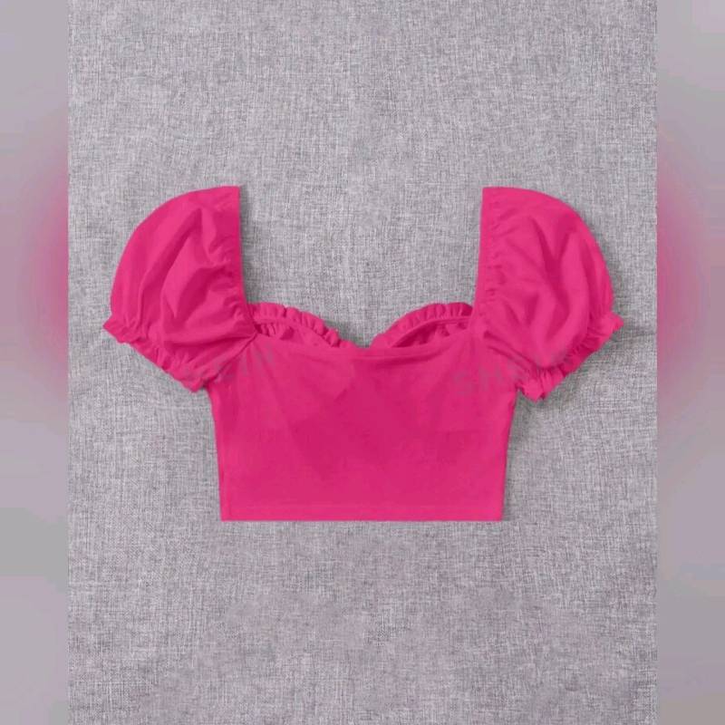Crop Top  De Manga Farol Co Escote Corazón ( Escote Lateral Amplio)