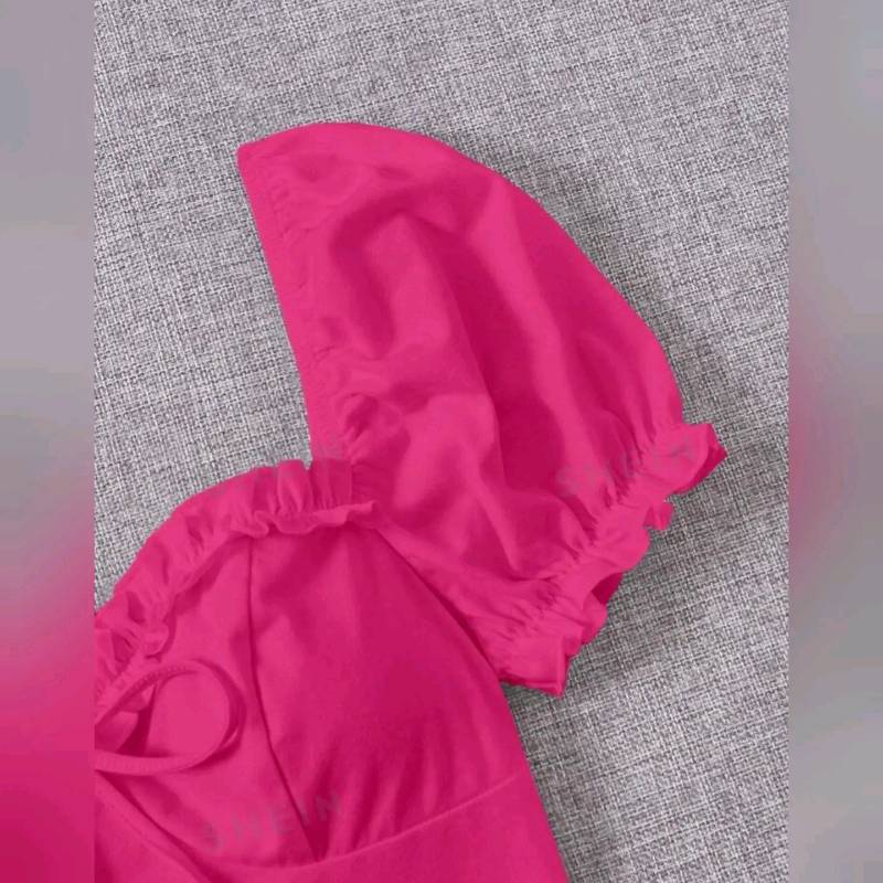Crop Top  De Manga Farol Co Escote Corazón ( Escote Lateral Amplio)