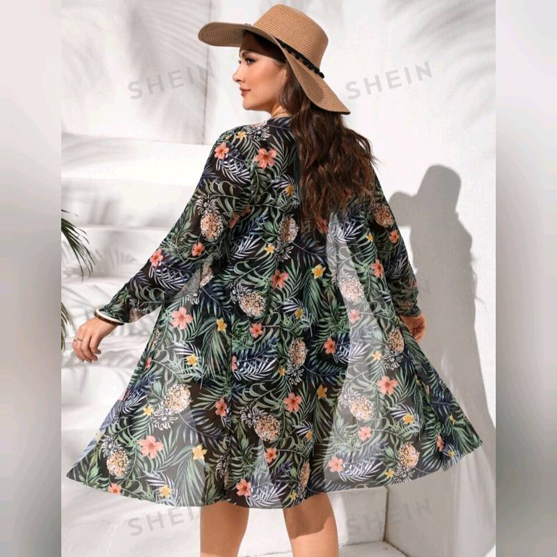 Traje De Baño 3 Piezas De Tirantes  cordón  Y Shorts Con Estampado tropical ( Invluye Salida)