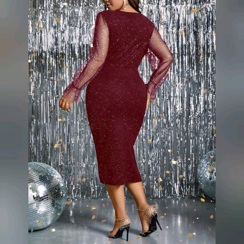 Vestido Con Abertura En Muslo Con Diseño Brillante Y Malla Encontraste 