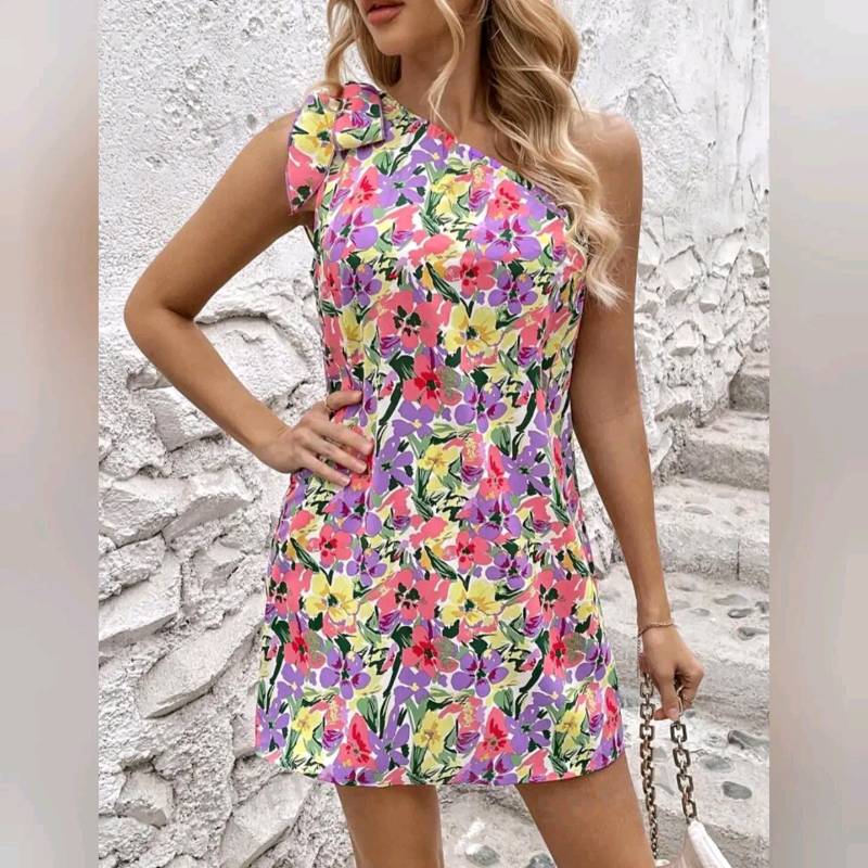 Vestido Con Estampado floral& Nudo Lateral 