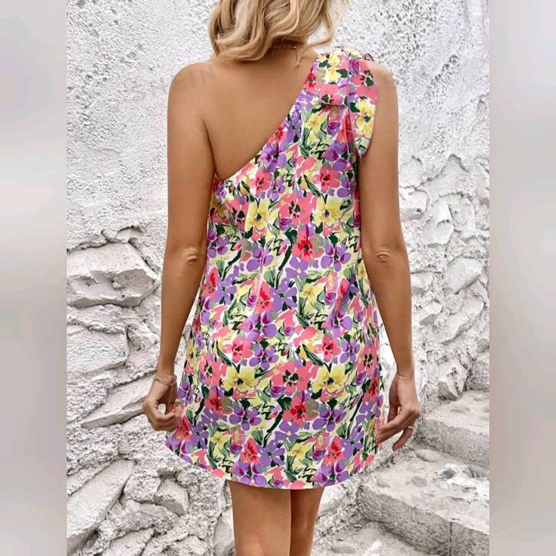 Vestido Con Estampado floral& Nudo Lateral 