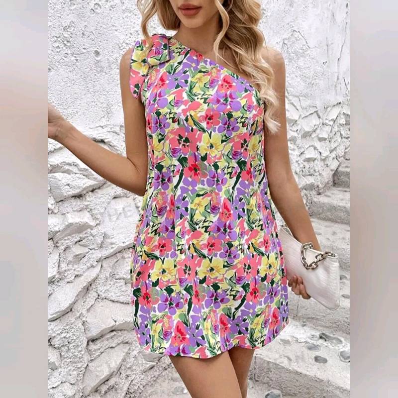 Vestido Con Estampado floral& Nudo Lateral 
