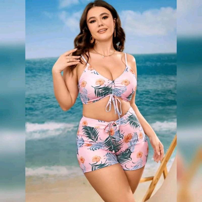Traje de Baño de 2 Piezas Con Fruncido Delantero Y Shorts 