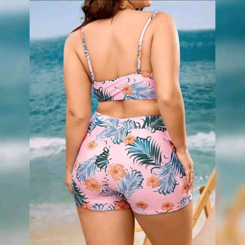 Traje de Baño de 2 Piezas Con Fruncido Delantero Y Shorts 
