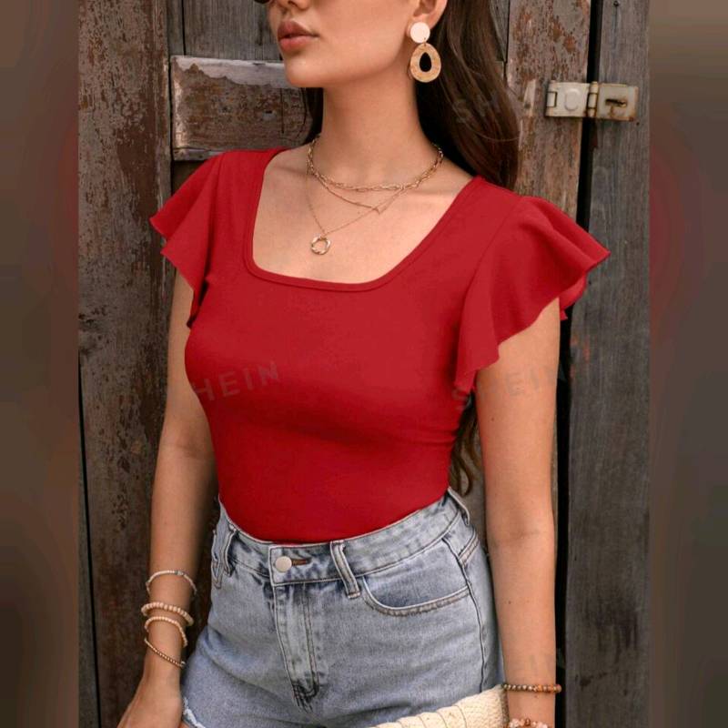 Blusa De Manga Mariposa & Cuello Cuadrado