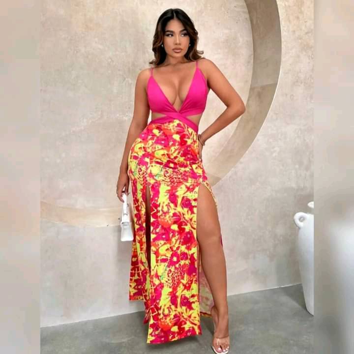 Vestido de  Tirantes & Cuello Profundo  de Muslo Con Abertura