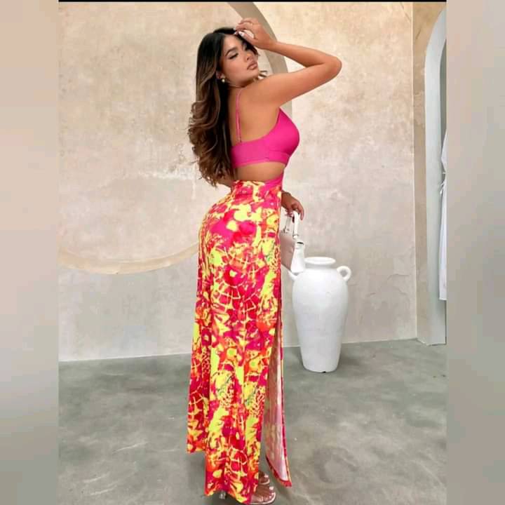 Vestido de  Tirantes & Cuello Profundo  de Muslo Con Abertura