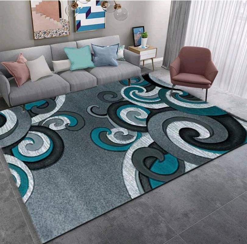  Moderna alfombra geométrica de polipropileno para interiores  con diseño de retazos, hermosa alfombra para sala de juegos de hijo, fresco  y moderno, aspira muy bien (azul-verde, 63.0 x 90.6 in) 