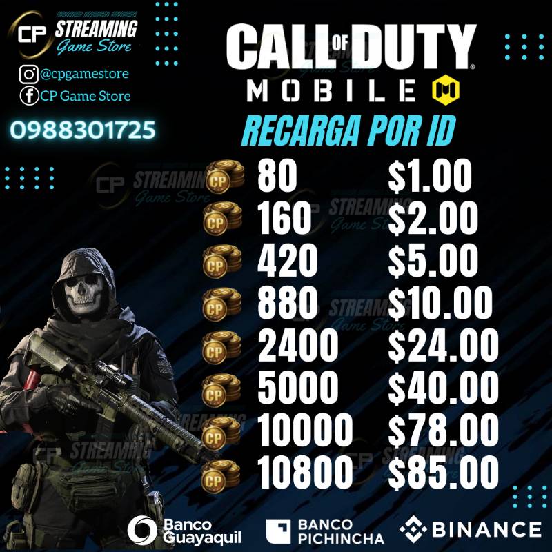Call Of Duty Mobile (EC) 🇪🇨  Top Up - Recarga CP COD Points por ID en  Ecuador