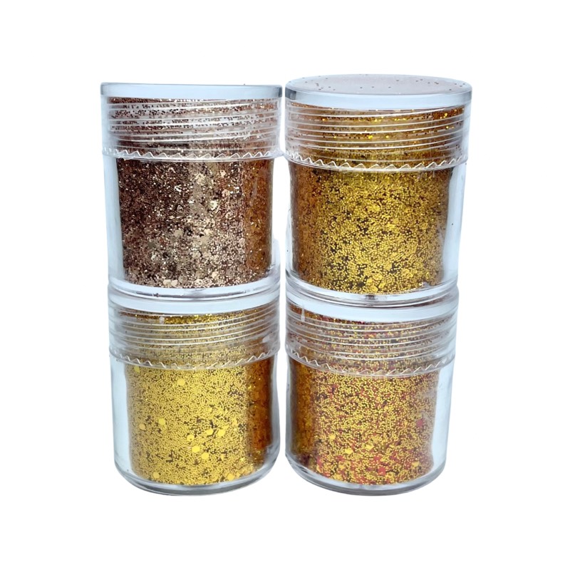 Set x4 frascos de glitter “dorado”