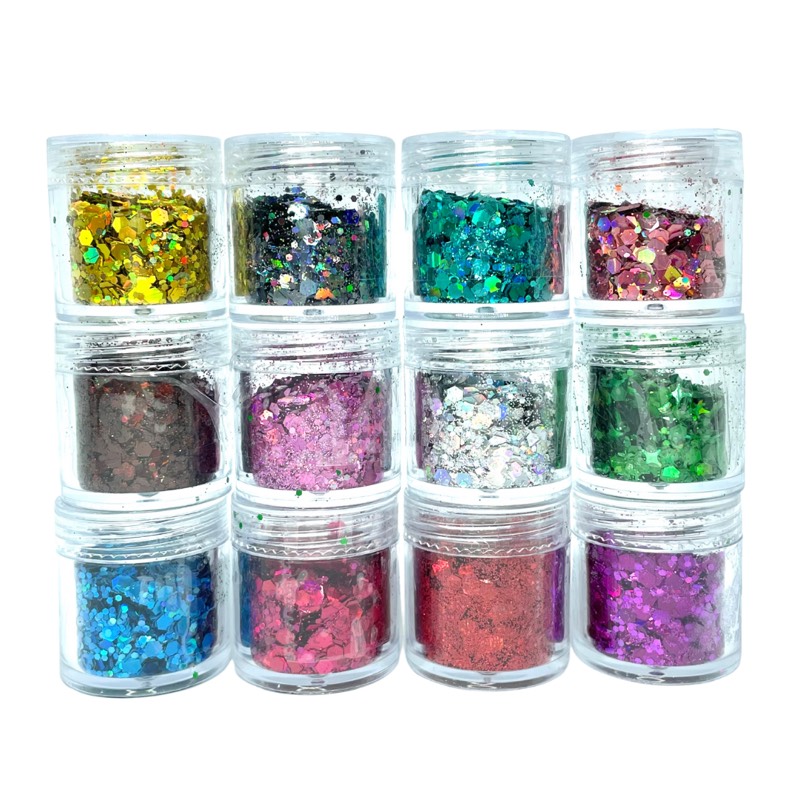 Set x12 frascos de glitter 3D “8”